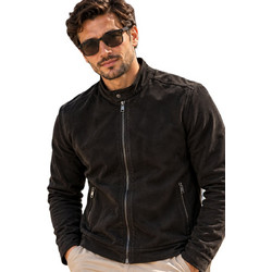 Ανδρικό μαύρο μπουφαν Suede Look με βελούδινη υφή, μοντέρνο γιακά τύπου biker και διακοσμητικά κουμπώματα (ΚΩΔ. EL33 )