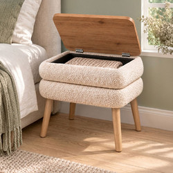 Κομοδίνο Nivo Megapap ύφασμα teddy χρώμα λευκό - pine oak 50x45x45εκ. - MEGAPAP