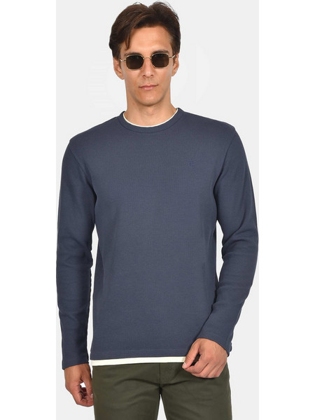 Ανδρικό Πουλόβερ Normal Fit Με Στρογγυλή Λαιμόκοψη & Κεντημένο Σήμα - ΜΠΛΕ