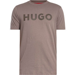 HUGO T-SHIRT DULIVIO LOGO ΚΑΦΕ-ΓΚΡΙ