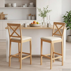 vidaXL Μπαρ σκαμπό 2 τεμ. Φυσικό και Μπεζ 45x51x110cm