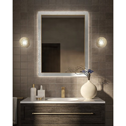 Project Mirrors Wood Modern Ορθογώνιος Καθρέπτης Μπάνιου Led Ξύλινος Ασημί 70x90cm
