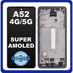 Original Γνήσιο Samsung Galaxy A52 (A525F, A525F/DS, A526B, A526B/DS) AMOLED LCD Display Screen Assembly Οθόνη + Touch Digitizer Μηχανισμός Αφής + Frame Bezel Πλαίσιο Black Μαύρο GH82-25524A B