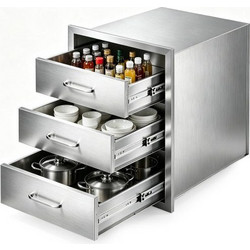 VEVOR Outdoor Kitchen Drawers 18.11" W x 23.23" D x 23.23" H, Triple-Access Stainless Steel Modular Drawer Cabinet with Handles, BBQ Island Drawer for Outdoor Kitchen or BBQ Island Patio Grill Station