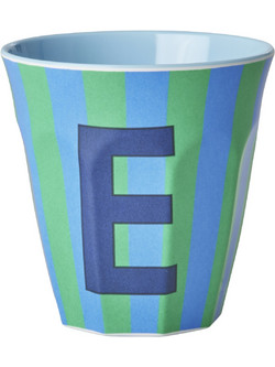 Rice - Melamine Cup with the Letter E - Blue and Green - Medium - 250 ml
