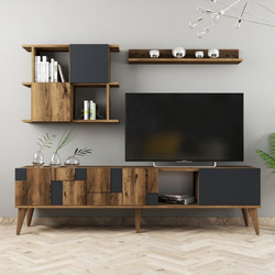 TV Unit Madrid - Anthracite Walnut, Anthracite Melamine Coated Particle Board