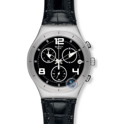 Swatch Ανδρικό Ρολόι Χρονογράφος με Μαύρο Δερμάτινο Λουράκι YCS569