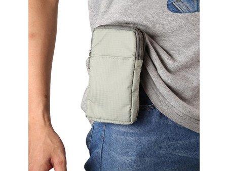 Multi-function Casual Sport Mobile Phone Double Zipper Waist Pack Diagonal Bag for 6.9 Inch or Below Smartphones (Light Grey) (OEM)