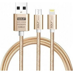 GOLF Καλώδιο USB 2.0 σε USB Micro και 8-pin, Braided, 1m, Gold
