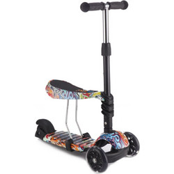 Kikkaboo Scooter 3 In 1 Ride & Skate Scretch Αναδιπλούμενο Παιδικό Πατίνι Τρίτροχο με Κάθισμα & Φωτάκια Πολύχρωμο