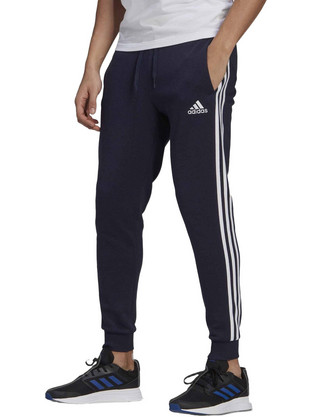 Adidas Essentials Slim 3 Stripes Ανδρικό Παντελόνι Φόρμας Fleece με Λάστιχο Navy Μπλε GM1090