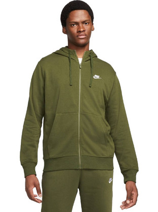 Nike Sportswear Club Ανδρική Ζακέτα Fleece με Κουκούλα και Φερμουάρ Χακί BV2648-326