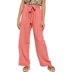 Funky Buddha Ψηλόμεση Λινή Γυναικεία Παντελόνα Loose Εφαρμογή με Λάστιχο Σομόν FBL007-114-02