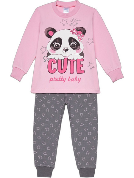 Pretty Baby Cute Παιδική Πιτζάμα Βαμβακερή Χειμωνιάτικη Ροζ Ανθρακί 69187