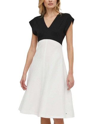 Tommy Hilfiger Midi Φόρεμα για Γάμο / Βάπτιση Μαύρο Λευκό WW0WW40731-YBL