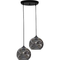 Heronia Lighting Κρεμαστό Φωτιστικό Οροφής Μπάλα Δίφωτο E27 Μαύρο Φ20cm 02-0390