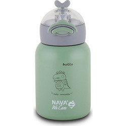 Nava We Care Παιδικό Μπουκάλι Θερμός Ανοξείδωτο BPA Free με Καλαμάκι Πράσινο Mint 350ml