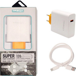 Treqa CH-646 Φορτιστής με Καλώδιο USB-C με Θύρα USB-A 120W White
