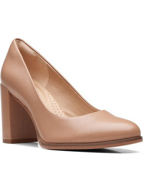 Clarks Freva 85 Ανατομικές Γόβες Δερμάτινες με Χοντρό Ψηλό Τακούνι Ταμπά 26170968