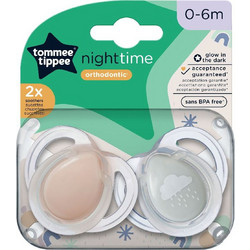 Tommee Tippee Night Time Ορθοδοντικές Πιπίλες Σιλικόνης Νυκτός 0-6m Cloud Beige Grey 2τμχ