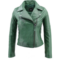 Leather 100 Γυναικείο Μπουφάν Δερμάτινο Κοντό Πράσινο 49-W-ANIAS