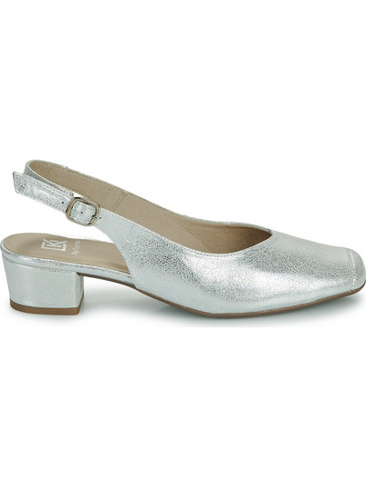 Dorking PAMEL Ανατομικές Γόβες Slingback Δερμάτινες με Χοντρό Χαμηλό Τακούνι Ασημί D9098