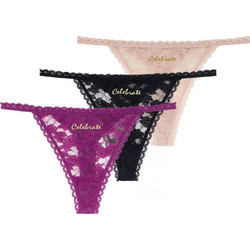 Dorina Γυναικείο Sexy String με Δαντέλα Μαύρο Μπεζ Μωβ D001476LA070-3X0099