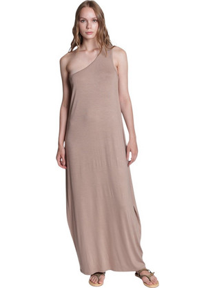 Collectiva Noir Estella Maxi Καλοκαιρινό Καθημερινό Φόρεμα Μεταξωτό Ταμπά CN140C07BMB