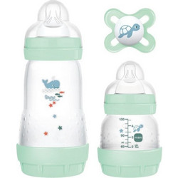 Mam Easy Start Σετ Πλαστικά Μπιμπερό με Θηλή Σιλικόνης κατά των Κολικών 0+ Μηνών Whale Mint Green 130ml + 260ml