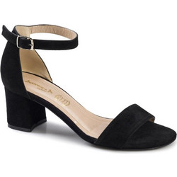 Boxer Γυναικεία Πέδιλα Suede Μαύρα με Χοντρό Χαμηλό Τακούνι 59019