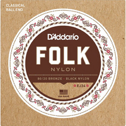D'Addario EJ34 Folk Nylon Σετ 6 Χορδές Κλασικής Κιθάρας 80/20 Bronze 28-45" Medium Tension