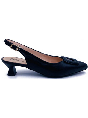 Patricia Miller Γόβες Slingback Δερμάτινες με Λεπτό Χαμηλό Τακούνι Μαύρες 6740P-1