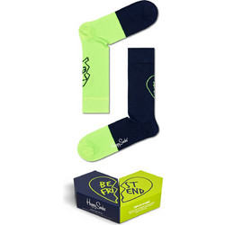 Happy Socks Βαμβακερές Γυναικείες Κάλτσες με Σχέδια Lime Μαύρες 2Pack XBES02-6500