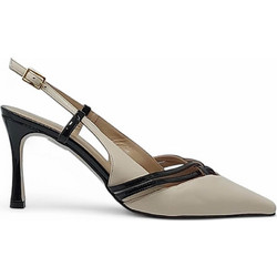 Mourtzi Γόβες Slingback Δερμάτινες με Λεπτό Ψηλό Τακούνι Μαύρες Εκρού 75/71610-9