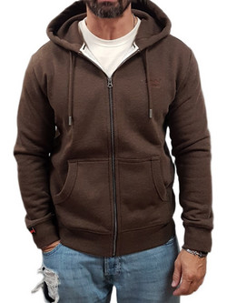 Superdry Ανδρική Ζακέτα Φούτερ με Κουκούλα και Φερμουάρ Καφέ M2014128A-H9E