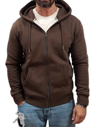 Superdry Ανδρική Ζακέτα Φούτερ με Κουκούλα και Φερμουάρ Καφέ M2014128A-H9E