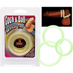 Glow in The Dark Cock & Ball Ring Σετ Ελαστικά Δαχτυλίδια Πέους & Όρχεων Σιλικόνης Πράσινοα 3τμχ