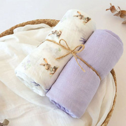 Kiokids Bunny Πάνες Αγκαλιάς από Μουσελίνα Λευκές Λιλά 120x120cm 2τμχ