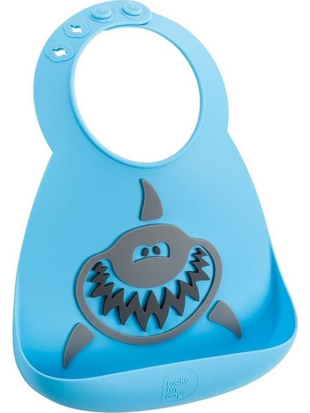 Make my day Shark Αδιάβροχη Σαλιάρα Σιλικόνης με Κουμπί & Τσέπη 6m+ Γαλάζια