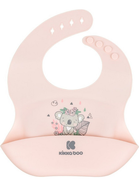 KikkaBoo Savanna Friends Αδιάβροχη Σαλιάρα Σιλικόνης με Κουμπί & Τσέπη 4m+ Ροζ