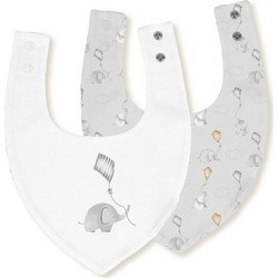Interbaby Elephant Σετ Σαλιάρες Μπαντάνα Υφασμάτινες με Κουμπί Λευκή Γκρι 2τμχ