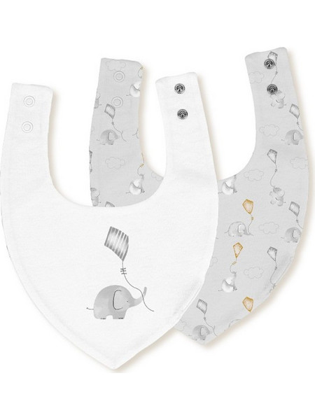Interbaby Elephant Σετ Σαλιάρες Μπαντάνα Υφασμάτινες με Κουμπί Λευκή Γκρι 2τμχ