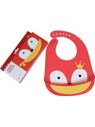 Babywise Cute Animals Bear Αδιάβροχη Σαλιάρα Σιλικόνης με Κουμπί & Τσέπη 6m+ Κόκκινη