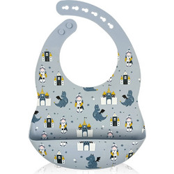 BabyCloud Dragons Αδιάβροχη Σαλιάρα Σιλικόνης με Κουμπί & Τσέπη 4m+ Γκρι