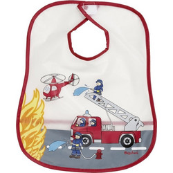 Playshoes Fire Engine Αδιάβροχη Σαλιάρα Πλαστική με Αυτοκόλλητο & Τσέπη Λευκή Κόκκινη