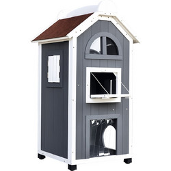 PawHut Αδιάβροχο Ξύλινo Σπιτάκι Γάτας Εξωτερικού Χώρου Κατάλληλο για Λεκάνη 59x55x109cm Γκρι