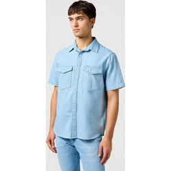 Wrangler Ανδρικό Πουκάμισο Τζιν Κοντομάνικο Κανονική Γραμμή Γαλάζιο 112362749