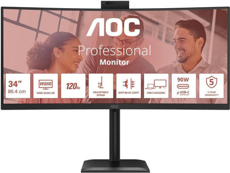 AOC CU34E4CW Ultrawide VA HDR Monitor 34" 3440x1440 QHD 120Hz 4ms
