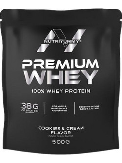 NutriYummy Premium Whey Cookies & Cream Πρωτεΐνη Ορού Γάλακτος Γράμμωσης 500gr