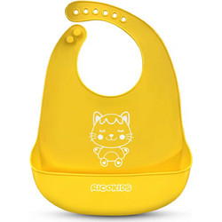 Ricokids Cat Αδιάβροχη Σαλιάρα Σιλικόνης με Κουμπί & Τσέπη Κίτρινη